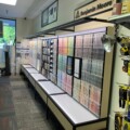 paint swatches on display at paint store