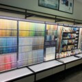 paint swatches on display at paint store